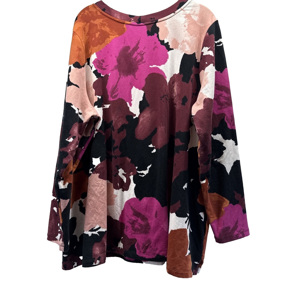 Susan Graver Weekend Top Size 3X Watercolor Colorful Floral Long Sleeve Pockets - Picture 3 of 9